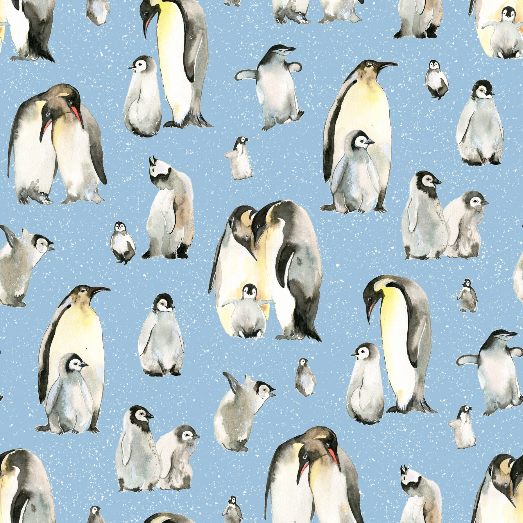 Quiet Kids room feels storybook with the Penguin Family Blue wallpaper.