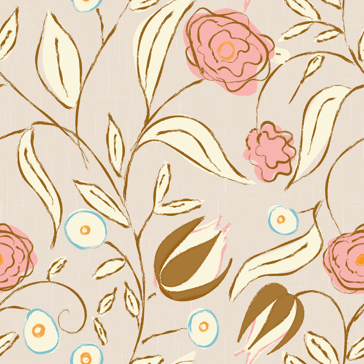 Papier peint botanique vintage floral chintz beige in your room — zoomed