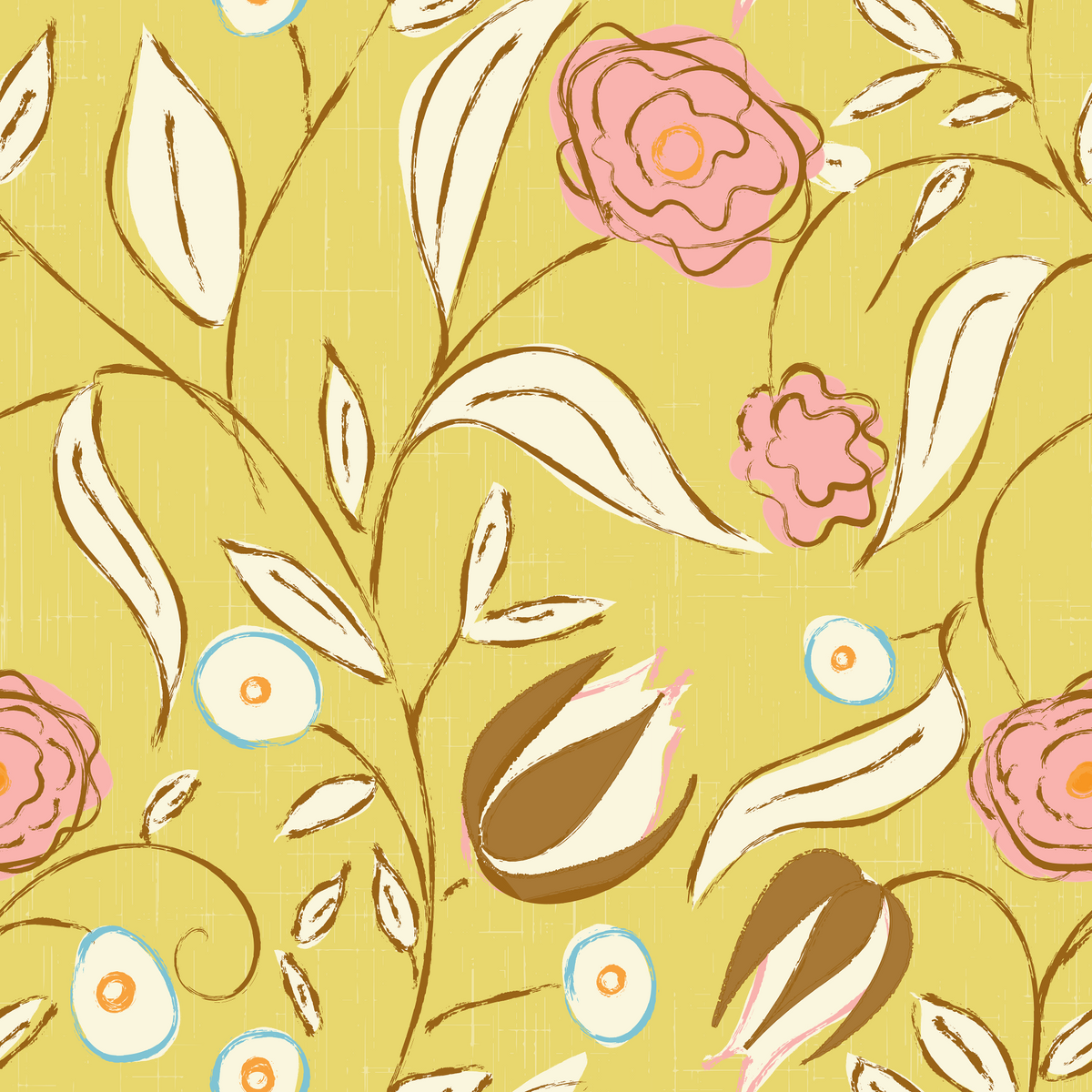 Smørgul Chintz Blomstret Vintage Botanisk Tapet⁠ in your room