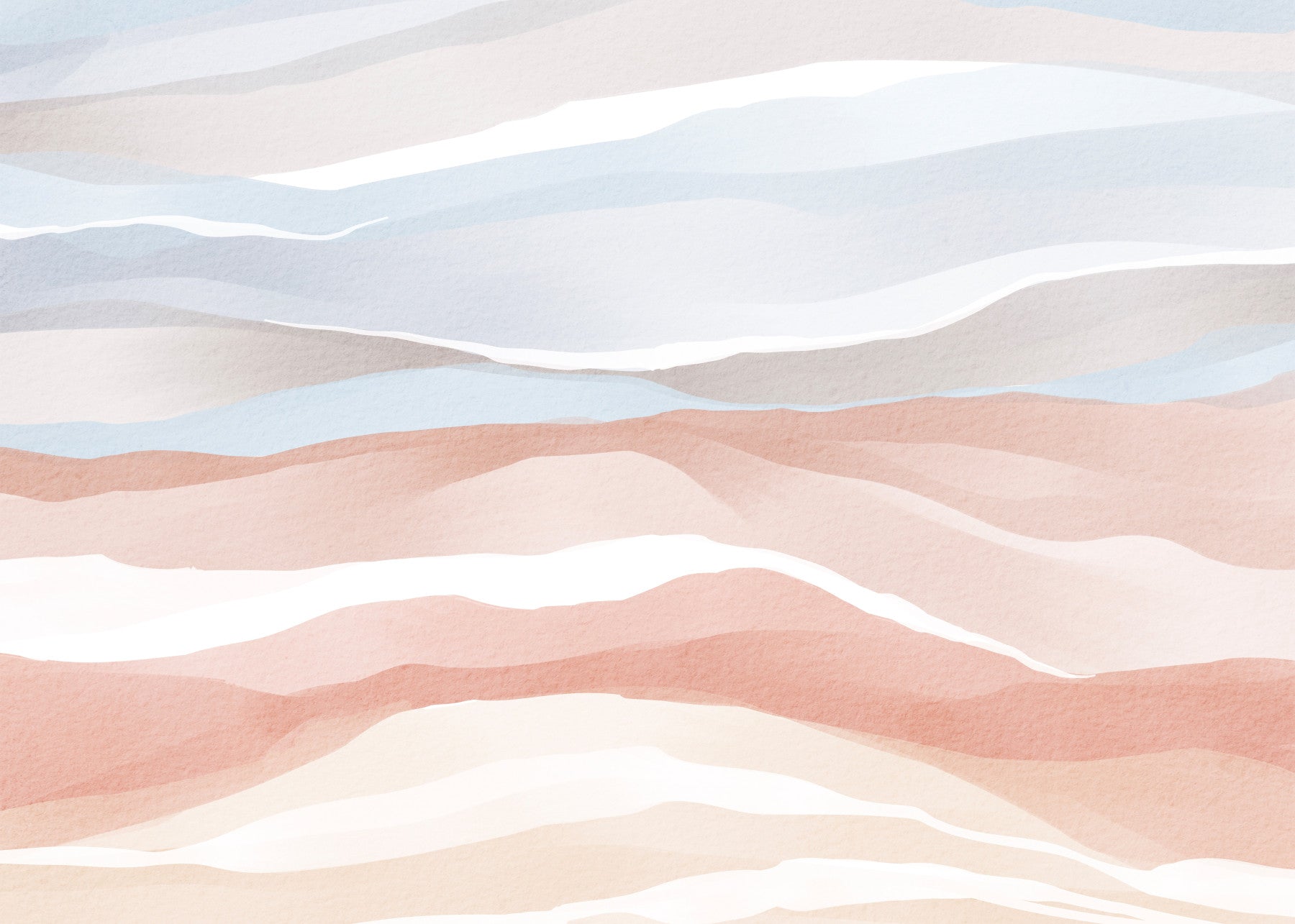 Terracotta and Pastel Blue Watercolor Dunes Wallpaper Wall Mural