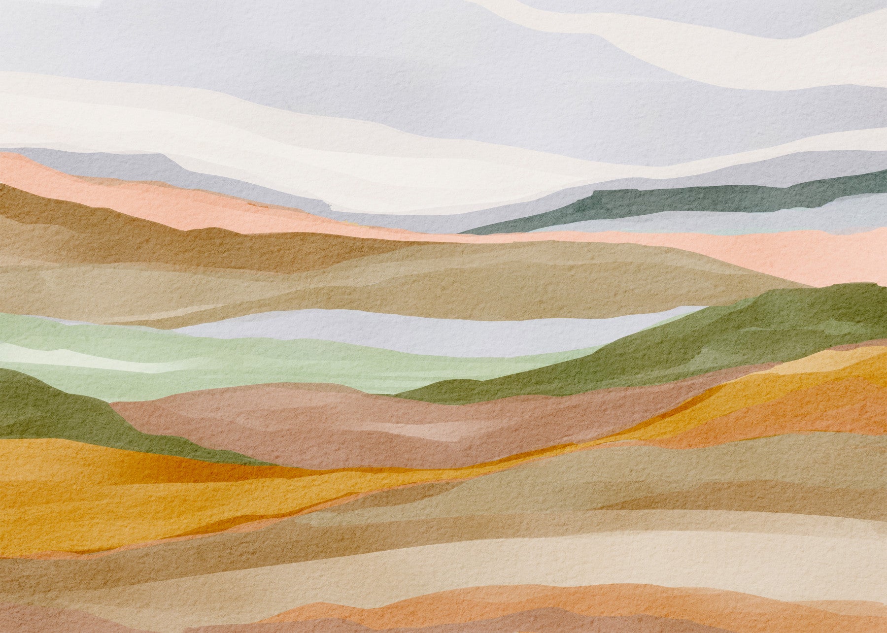 Serene Terracotta and Sage Painted Hills Wall Mural
