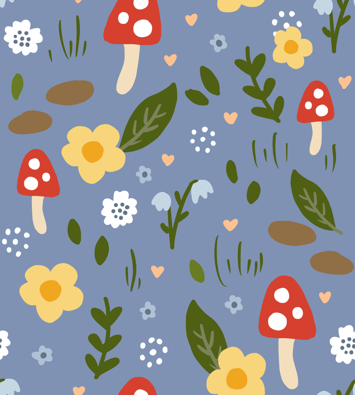 Verspielte Waldpilz- und Wildblumen-Tapete