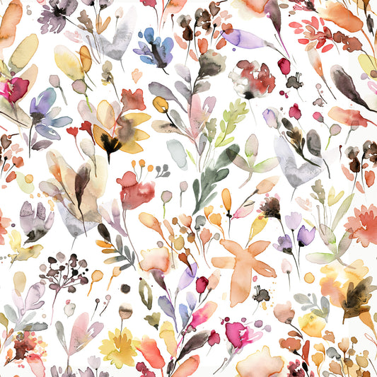 Artistisch aquarel behang met wilde bloemenweide