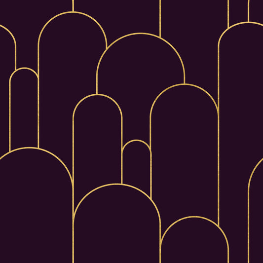 Retro Glamour Plum Noir Arches Tapet⁠