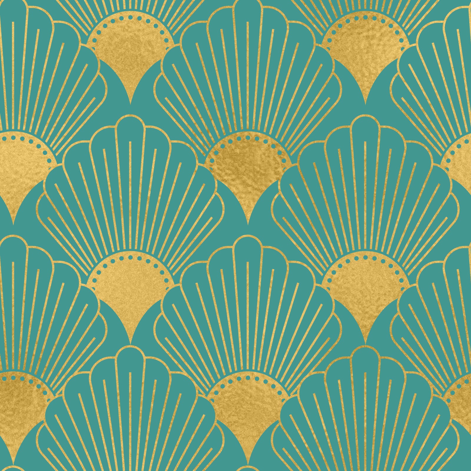 Papier peint éventail glamour bleu sarcelle et or