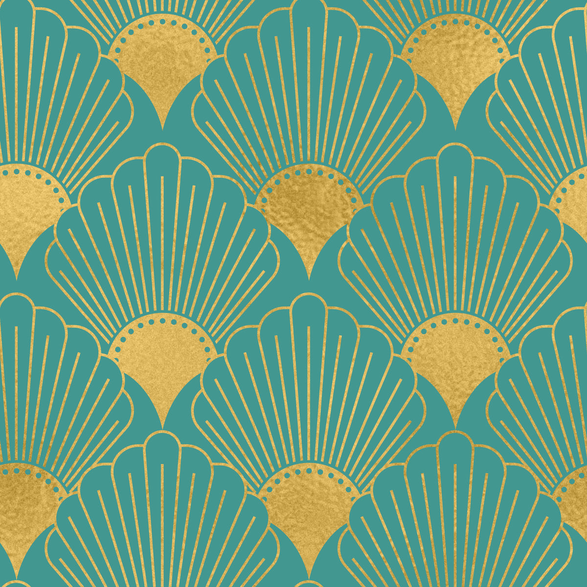 Papier peint éventail glamour bleu sarcelle et or in your room — zoomed