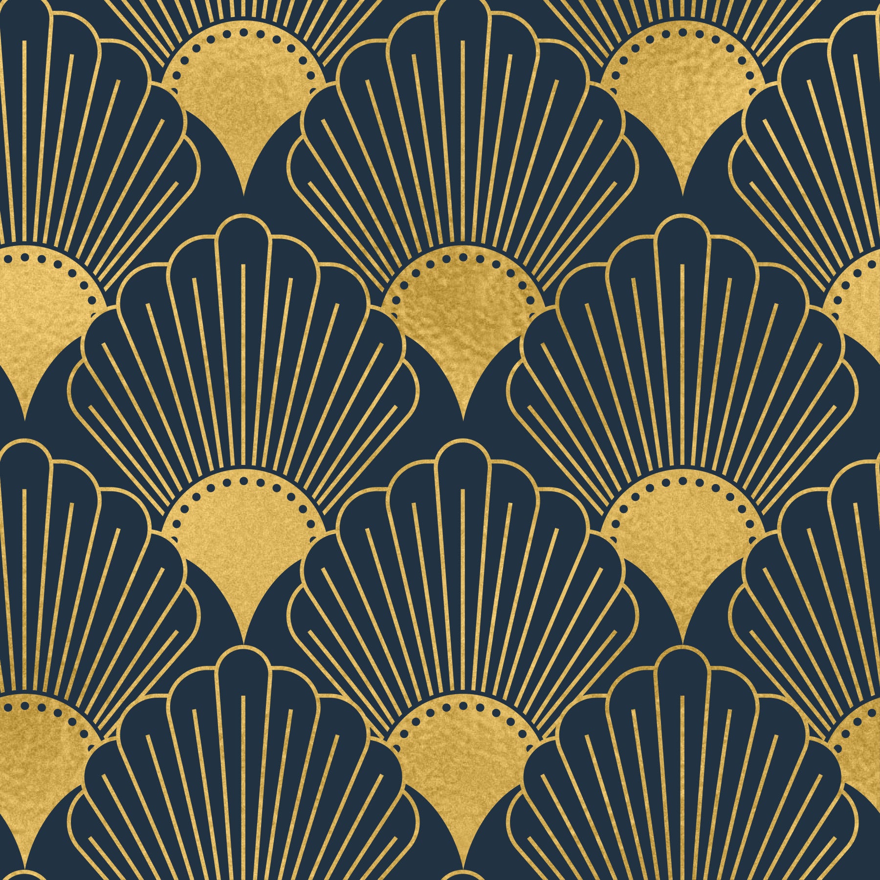 Opulent Deco Shell Navy & Gold Wallpaper