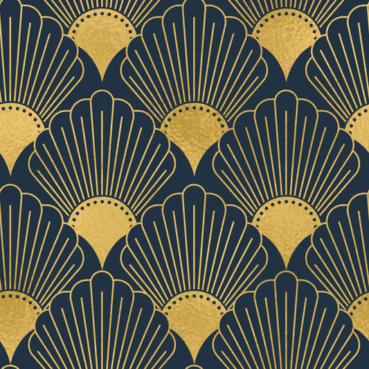 Opulente Deco Shell Navy & Gold Tapete Tapete⁠