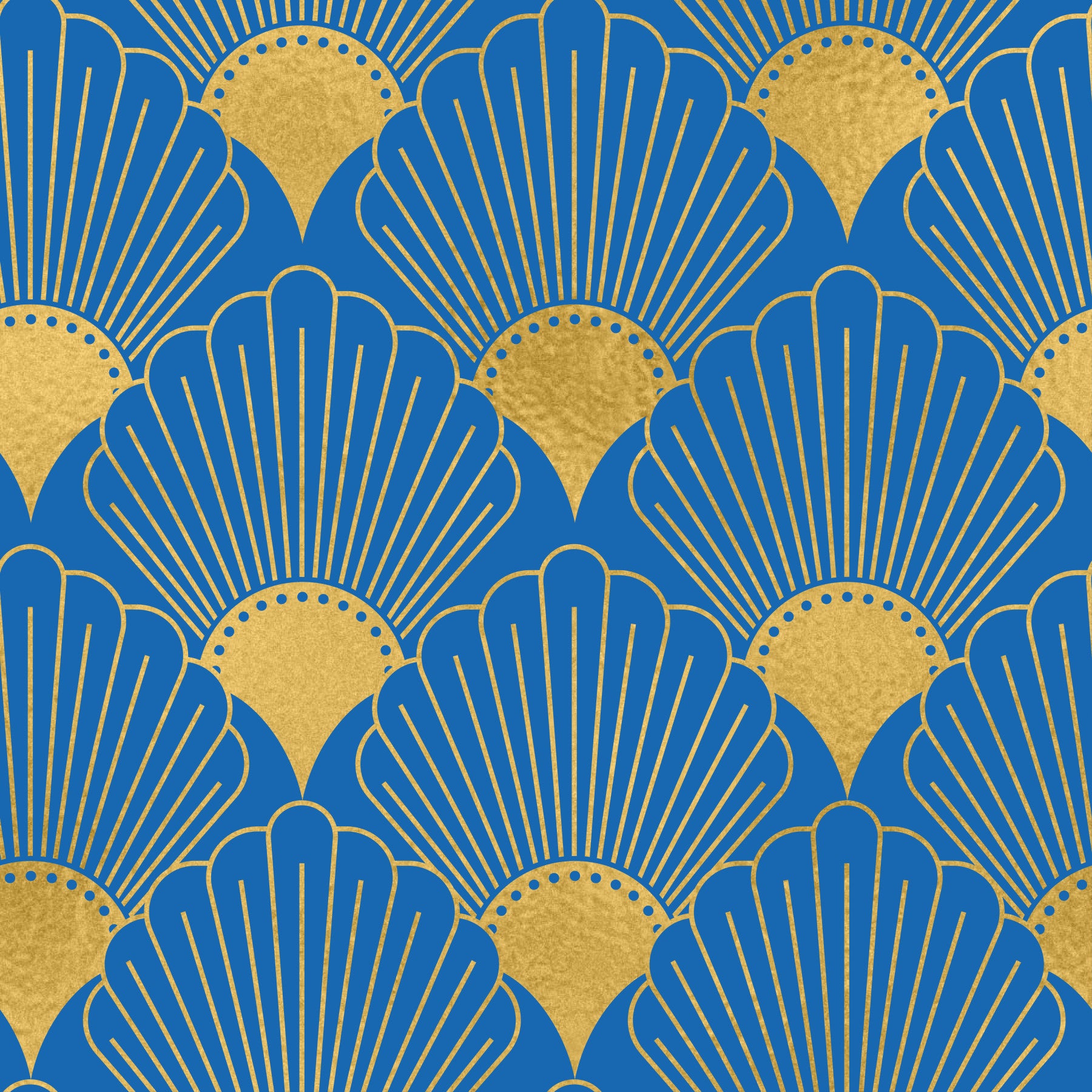 Art Deco gyldne vifter kongeblåt tapet tapet⁠