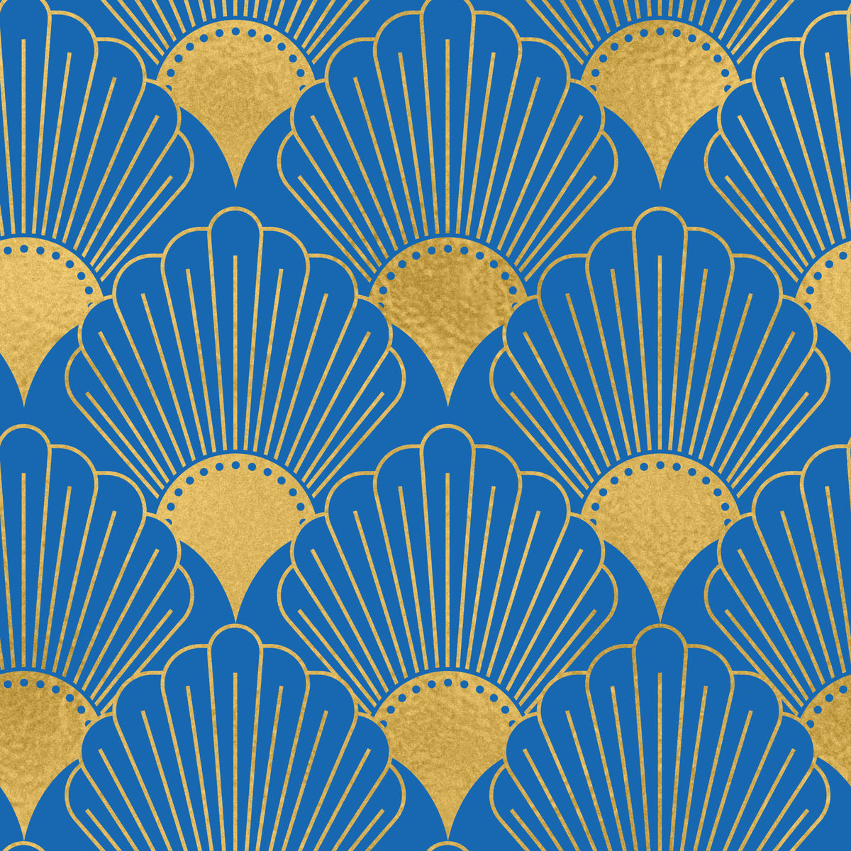 Art Deco Goldene Fächer Royal Blau Tapete in your room — zoomed
