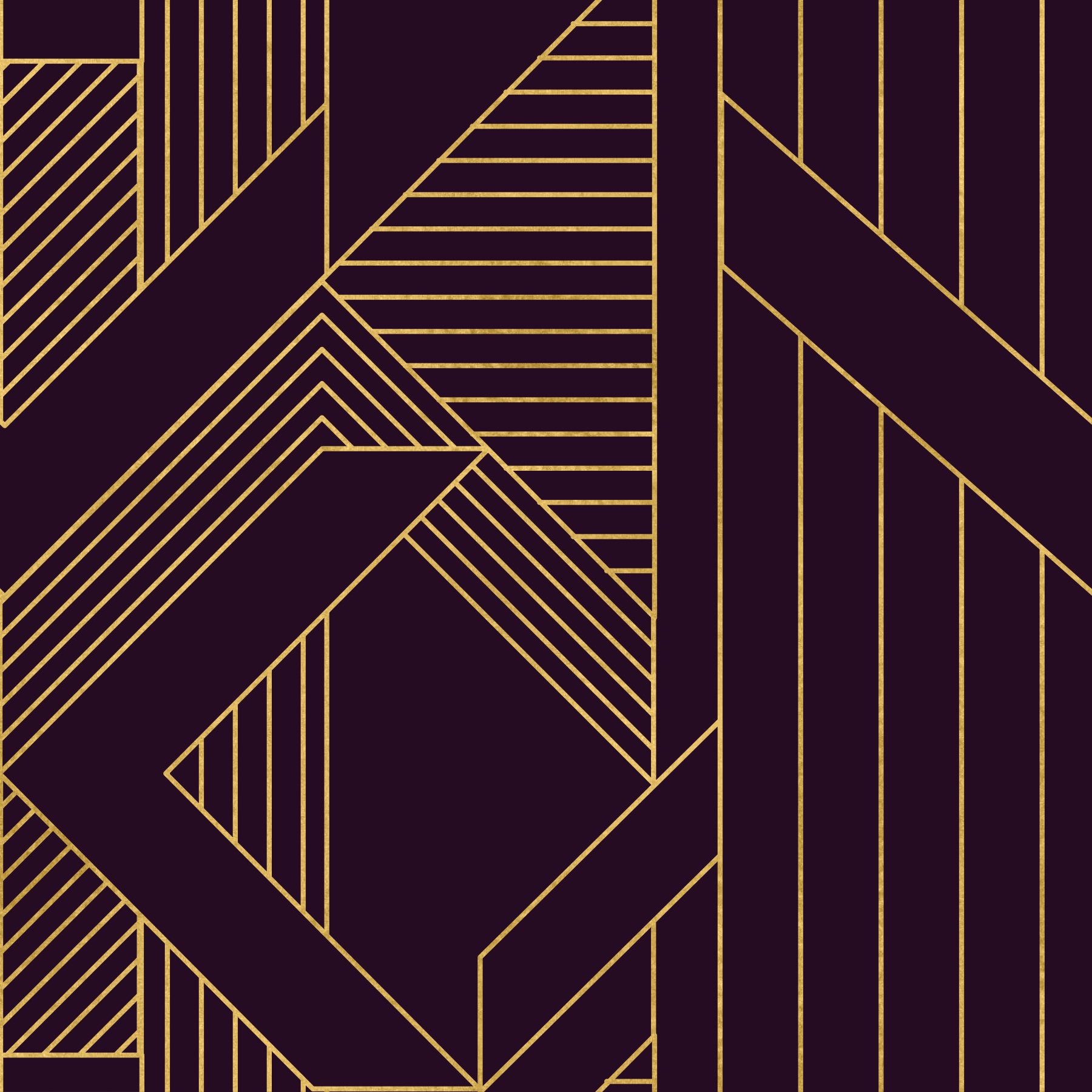 Tapet Gatsby Glamour Art Deco Mov și Auriu