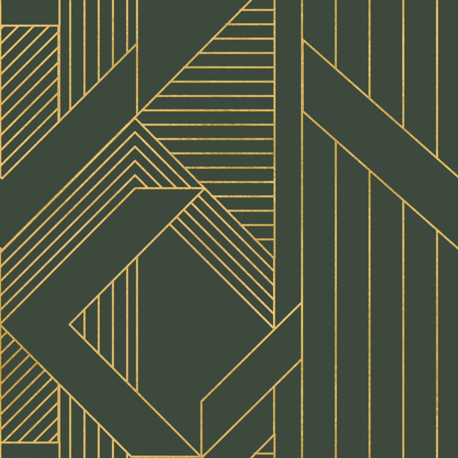 Papier peint géométrique Art déco vert olive et or