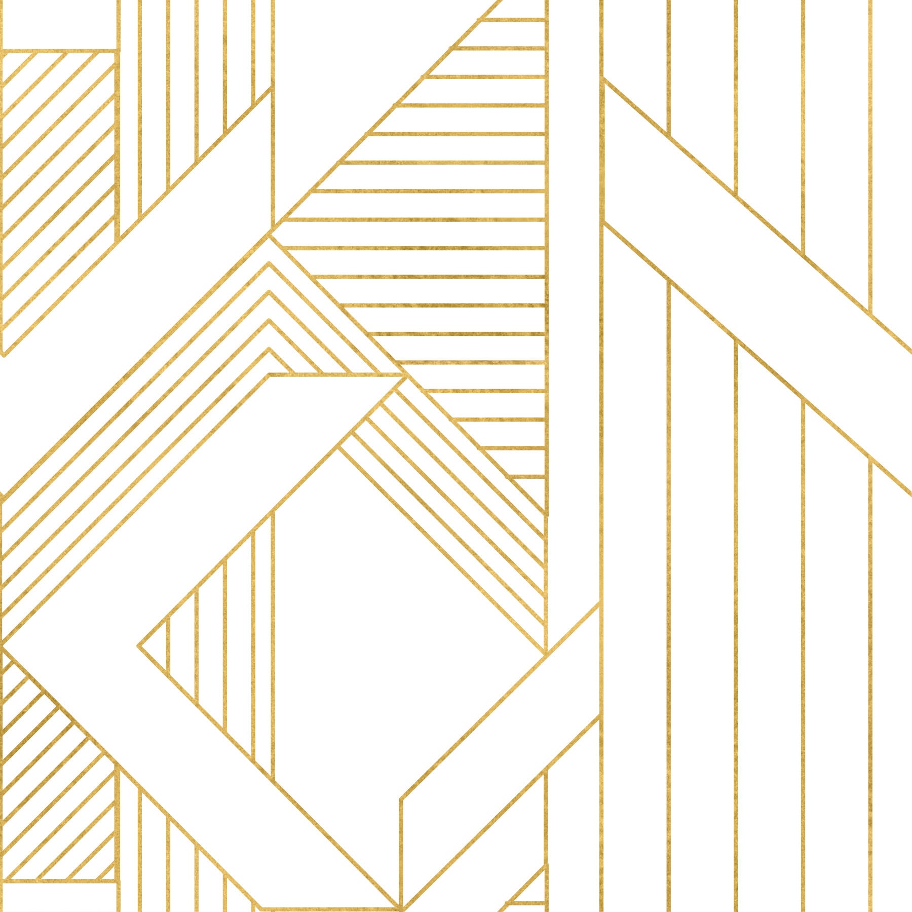 Papier peint décoratif géométrique lignes or et blanc