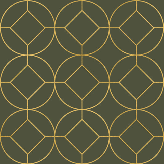Carta da parati geometrica Art Deco elegante in oliva e oro