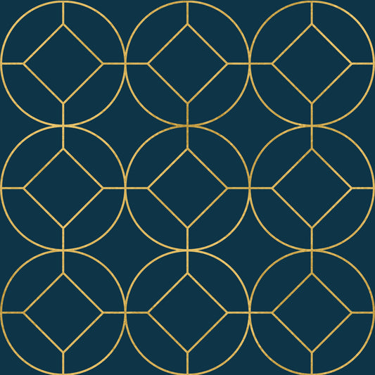 Carta da parati geometrica Art Deco blu navy e oro