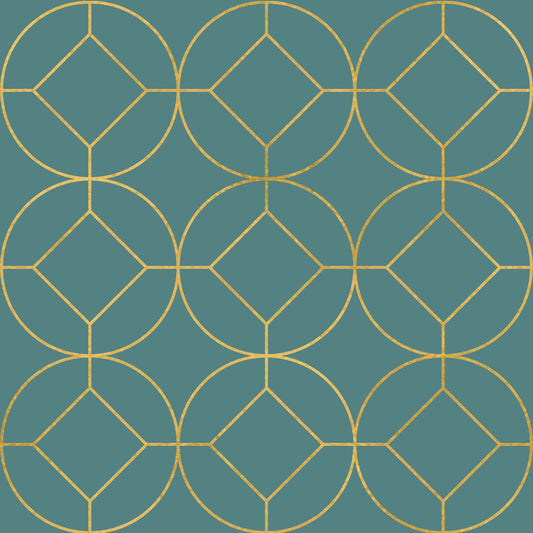 Carta da parati geometrica Art Deco turchese e oro