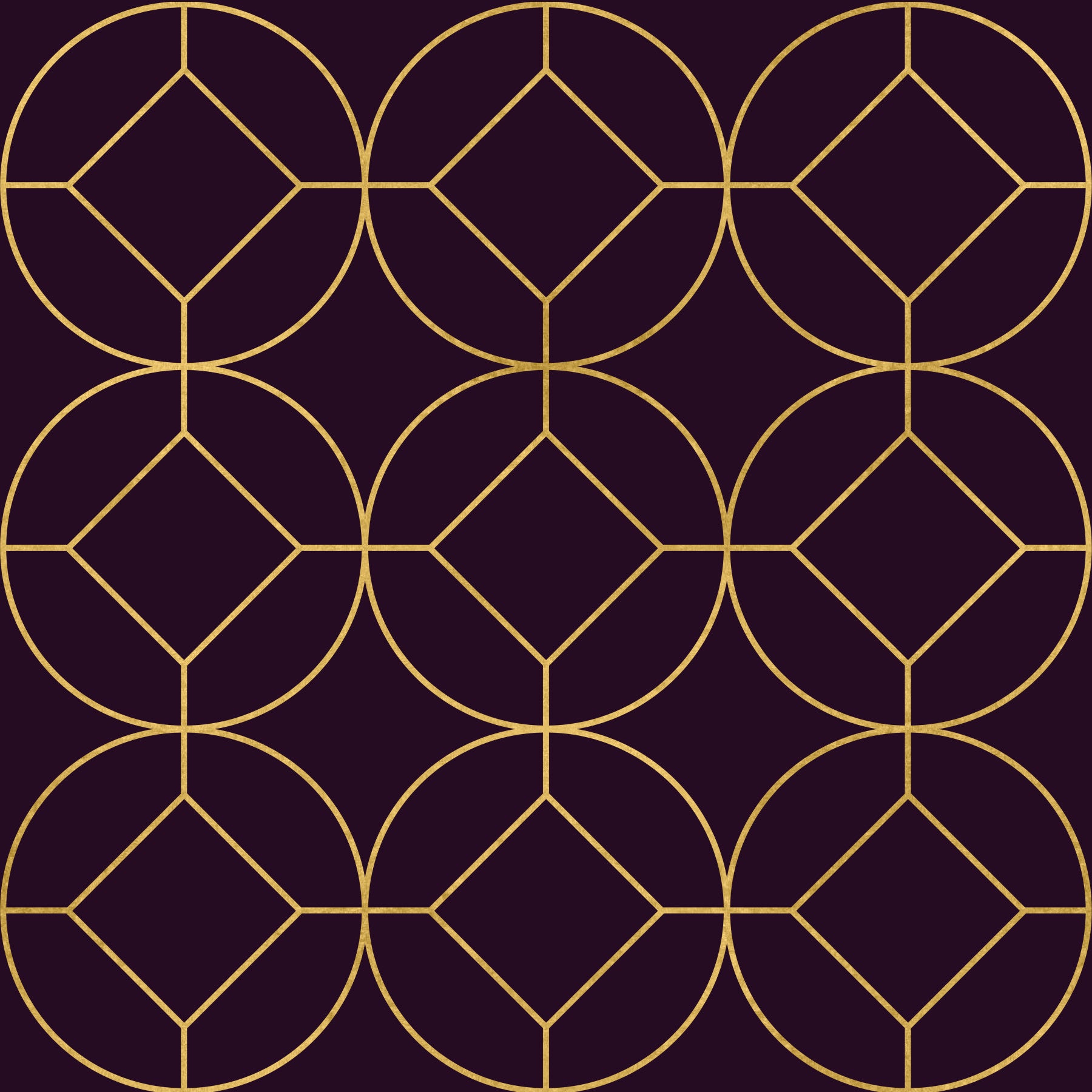 Tapet geometric Art Deco auriu și prune