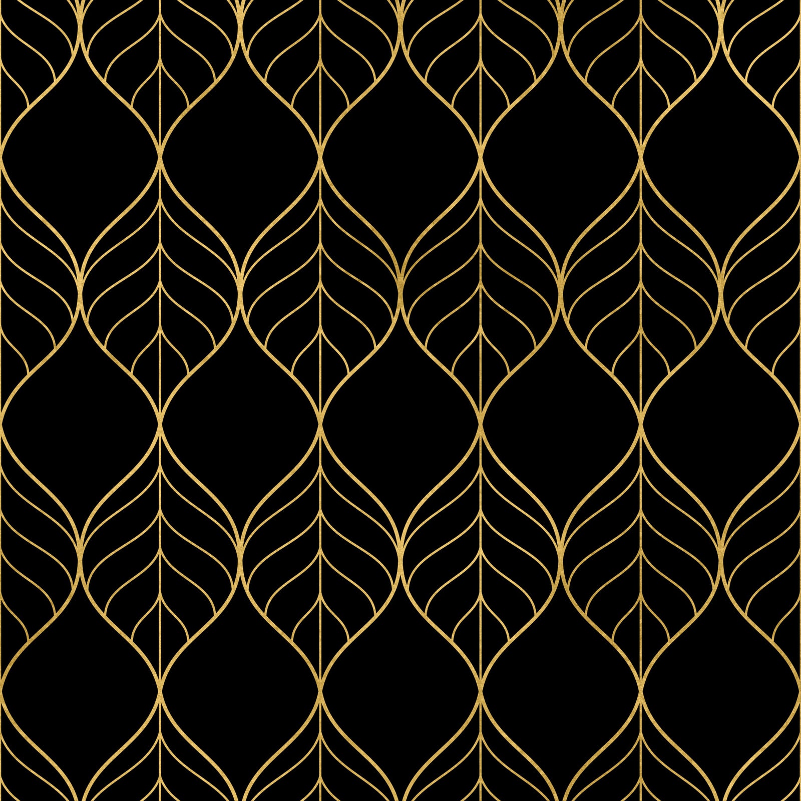 Papier peint feuilles or et noir Art déco