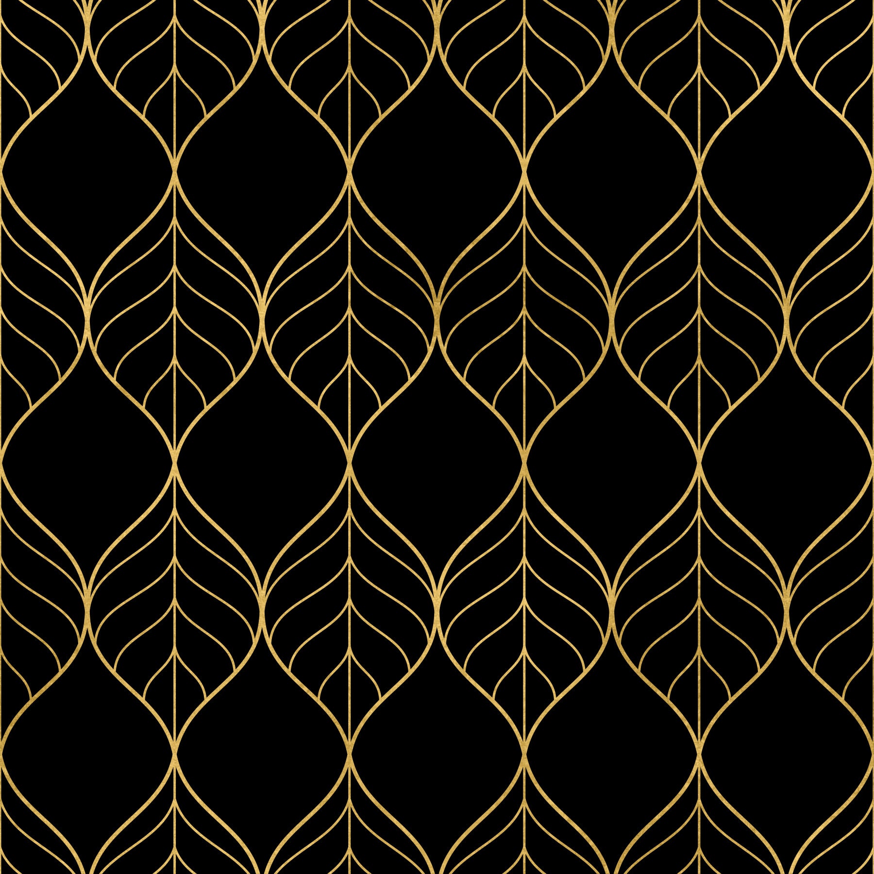 Art Deco Gold and Black Leaf Wallpaper