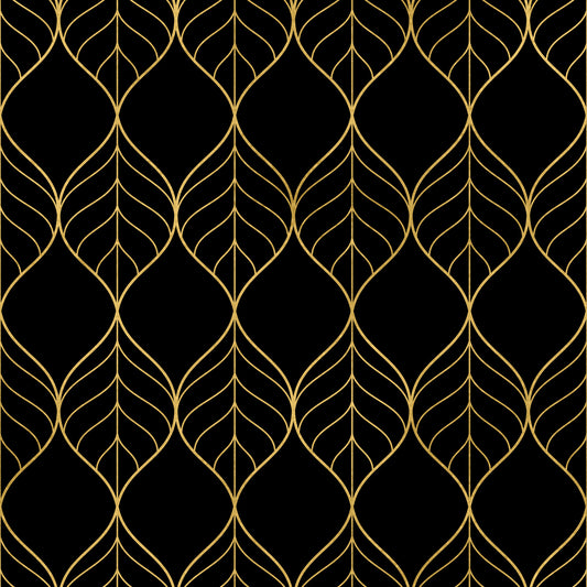 Carta da parati Art Deco con foglie oro e nero