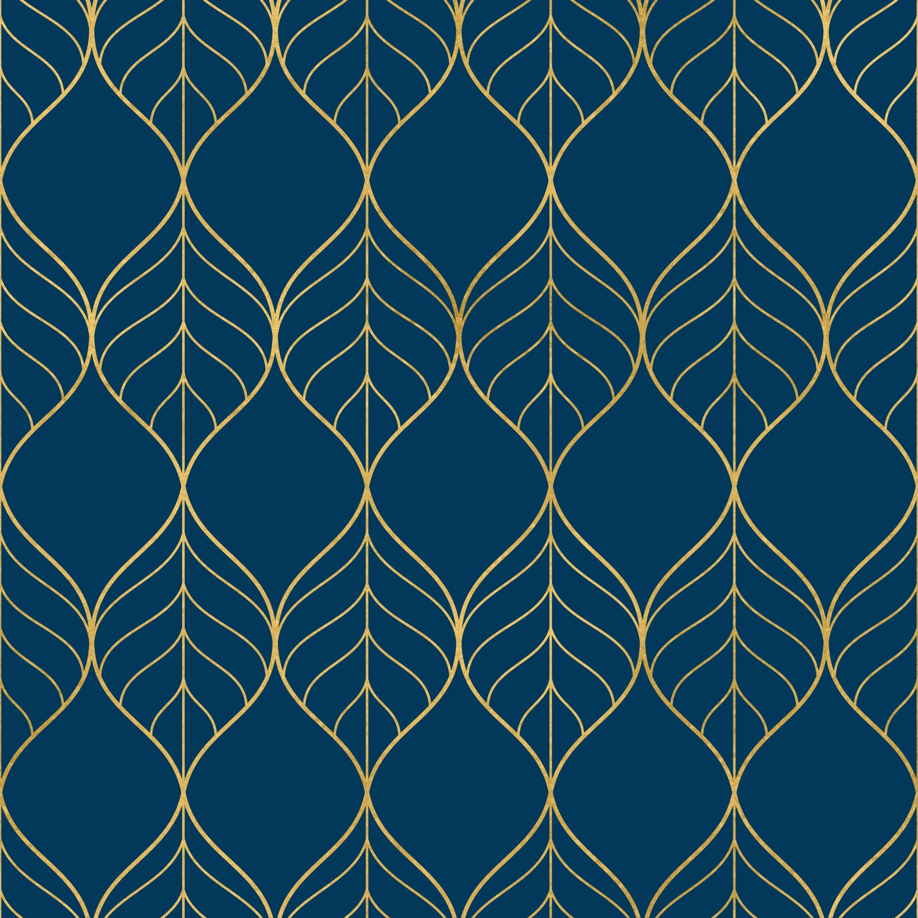 Gilded Art Deco Leaves Navy Wallpaper