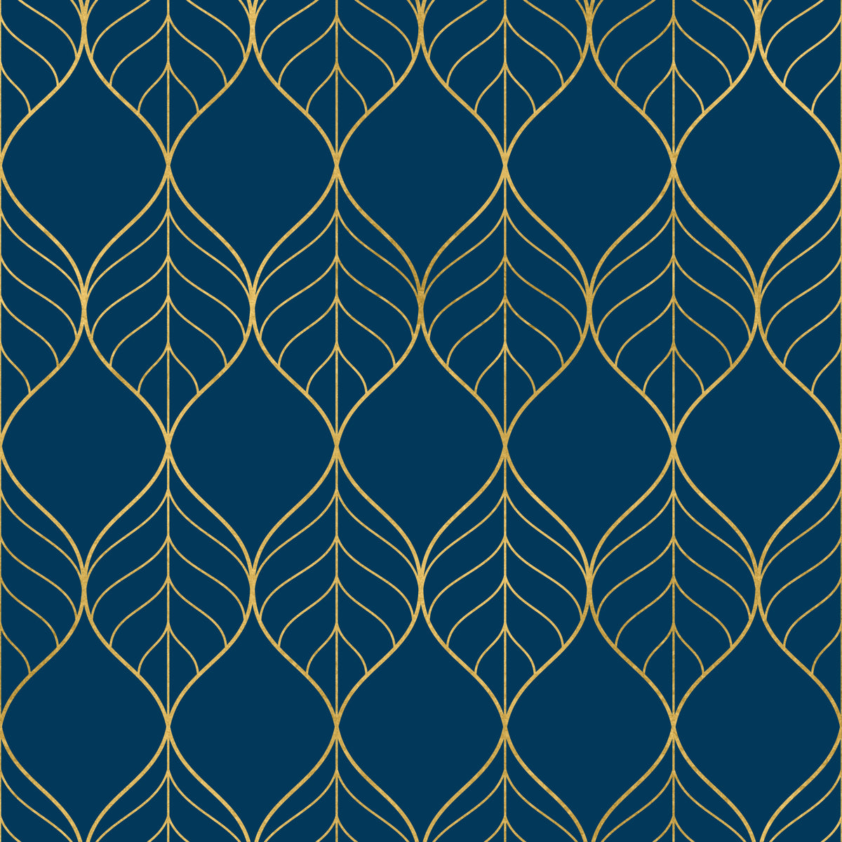 Papier peint feuilles Art déco dorées marine in your room — zoomed