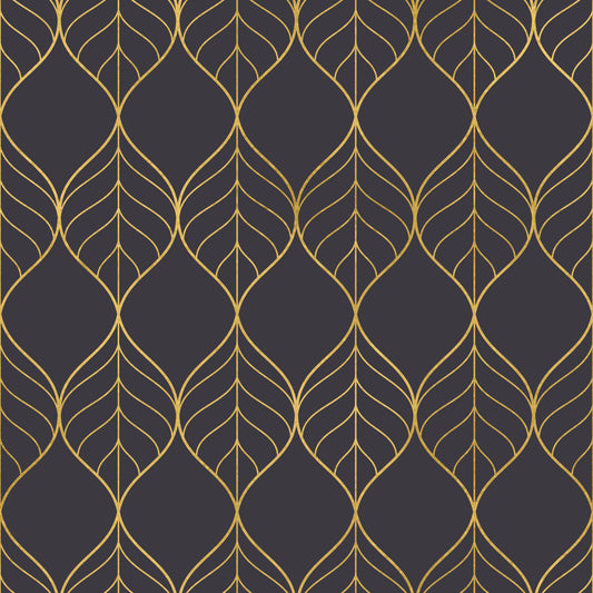 Carta da parati Art Deco con foglia dorata elegante
