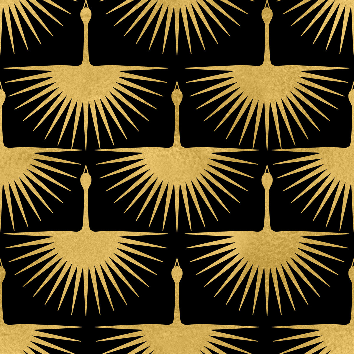 Schwarz-Goldene Art Deco Kranich Tapete
