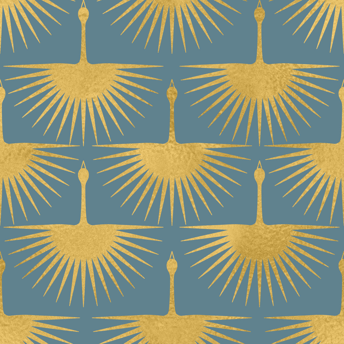 Papel de Parede Art Déco Golden Cranes Azul Ovo de Pato in your room — zoomed