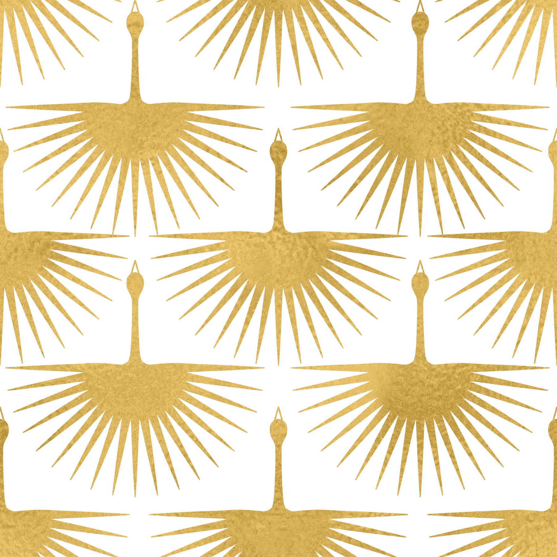 Luxury Crane Sunburst Wallpaper gold crane Art Deco pattern for a dining room.