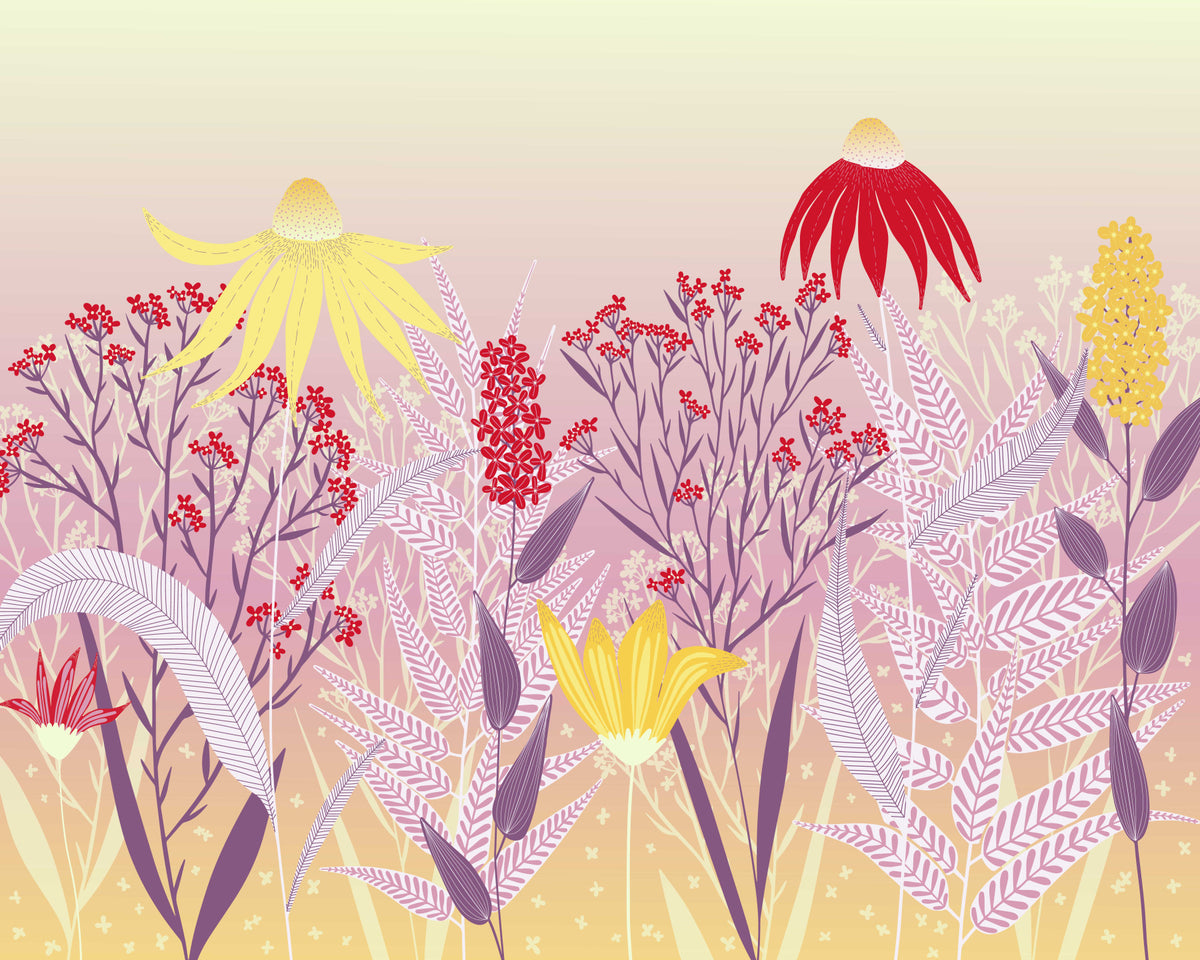 Traumhafte Pastell-Wildblumenwiese Wandbildtapete in your room — zoomed