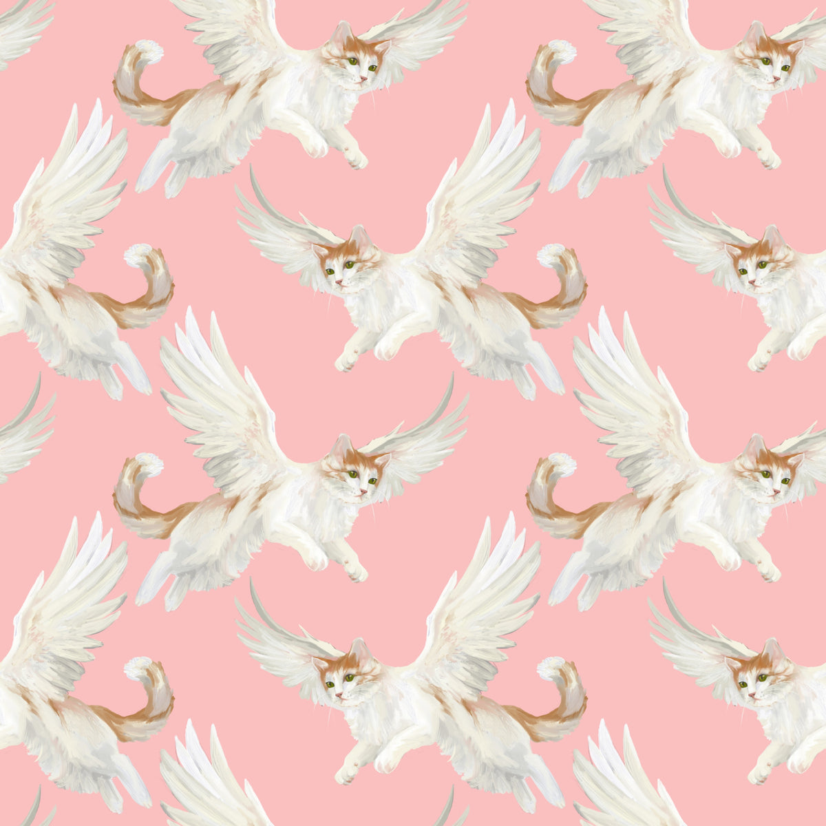 Celestial Flying Felines pink tapet in your room — zoomed
