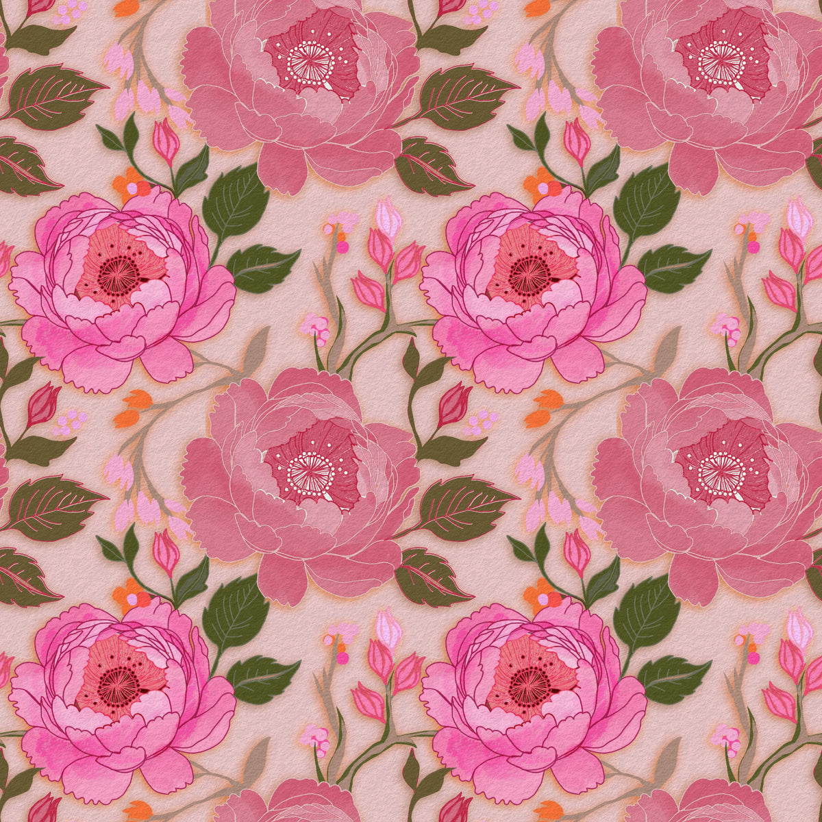 Romantische Pfingstrose Tapete in Blush-Tönen in your room — zoomed