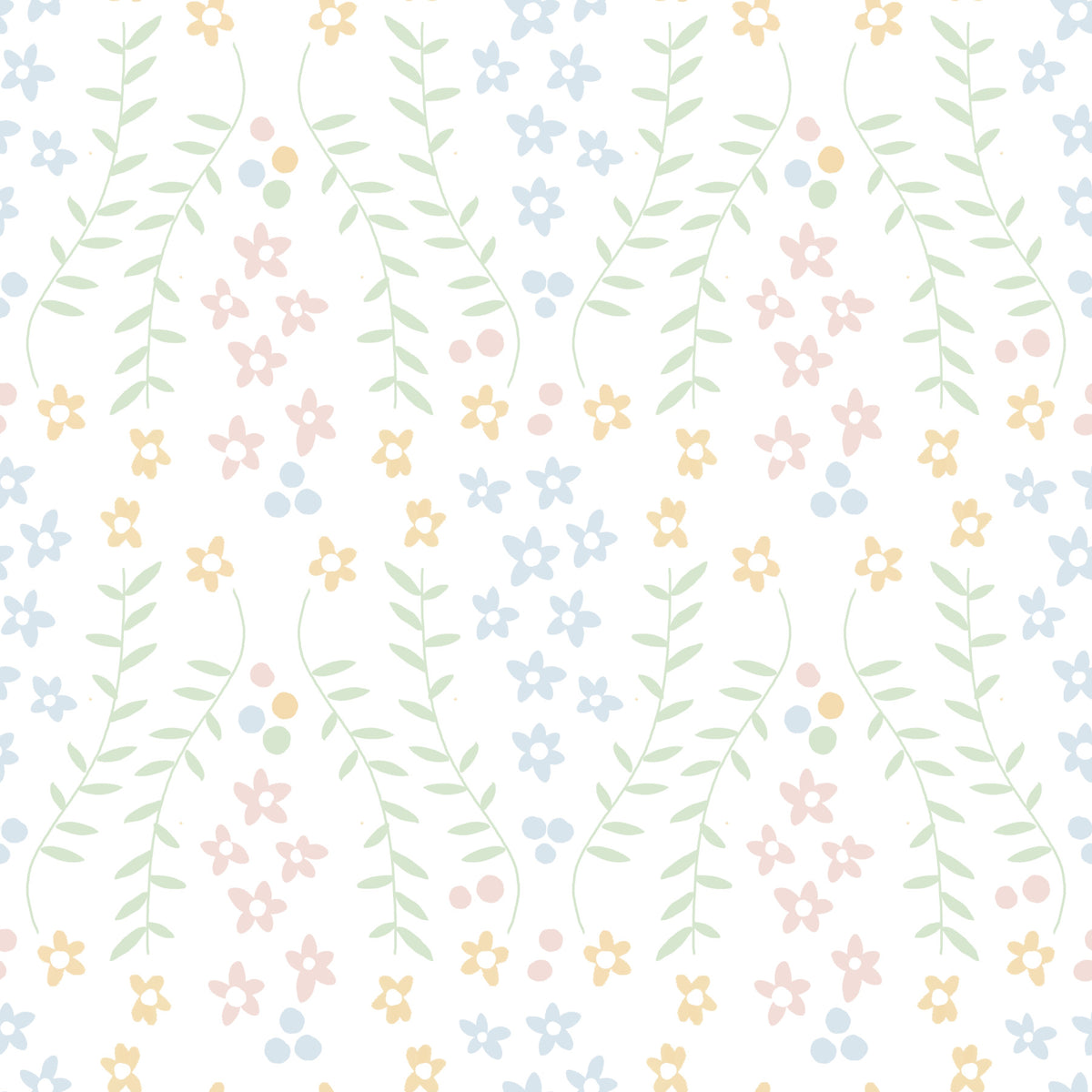 Süßes skandinavisches Tapetenmuster mit floralen Ranken in your room — zoomed