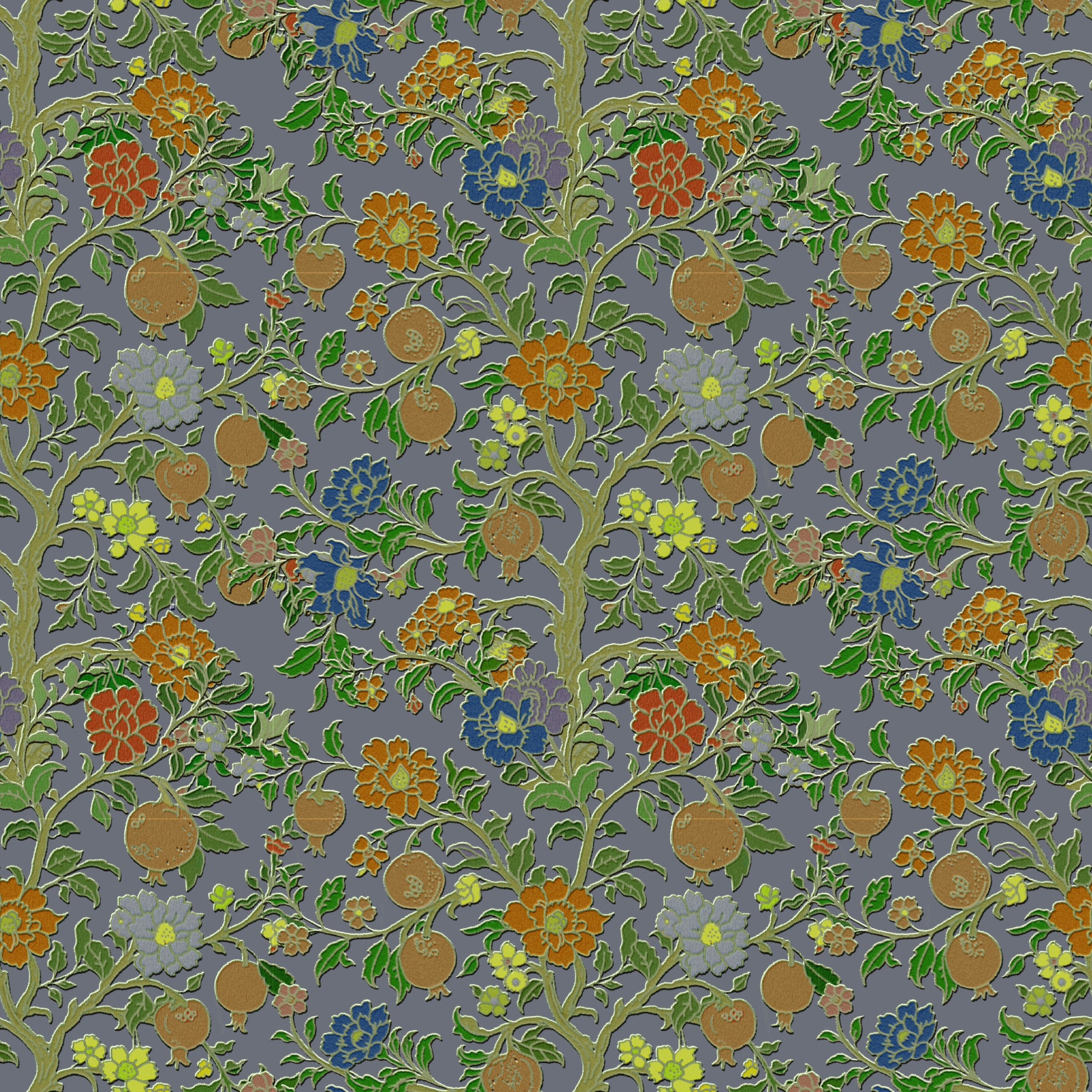 Vintage Chinoiserie Granatæble Blomstret Tapet