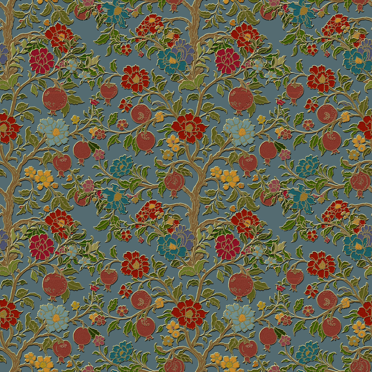 Papier peint classique botanique grenade bleu sarcelle in your room — zoomed
