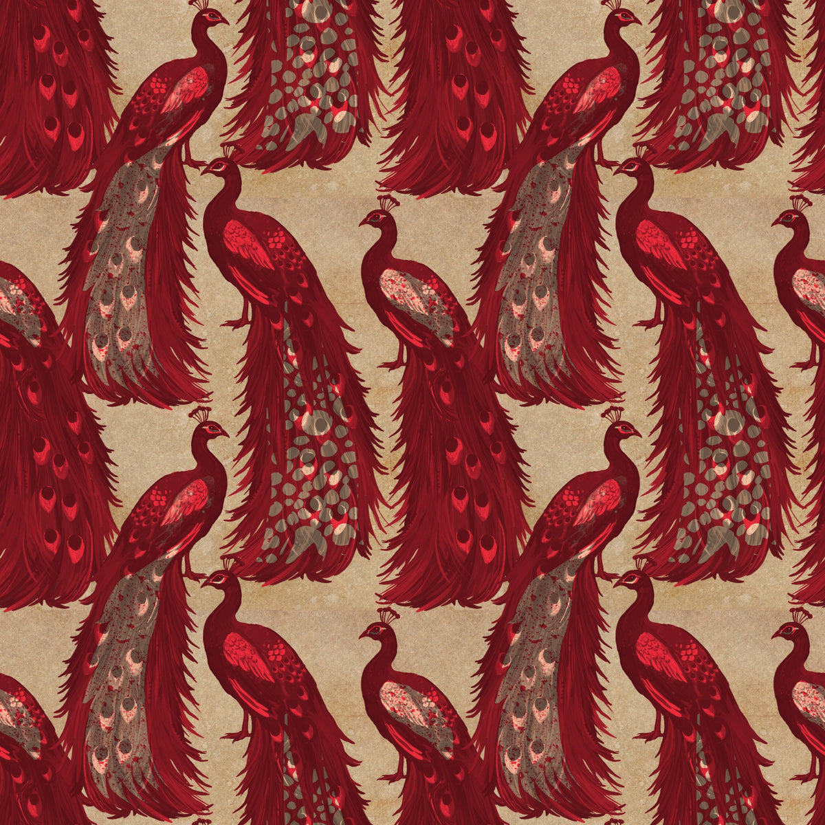 Pfauen-Tapete Crimson Elegance in your room — zoomed