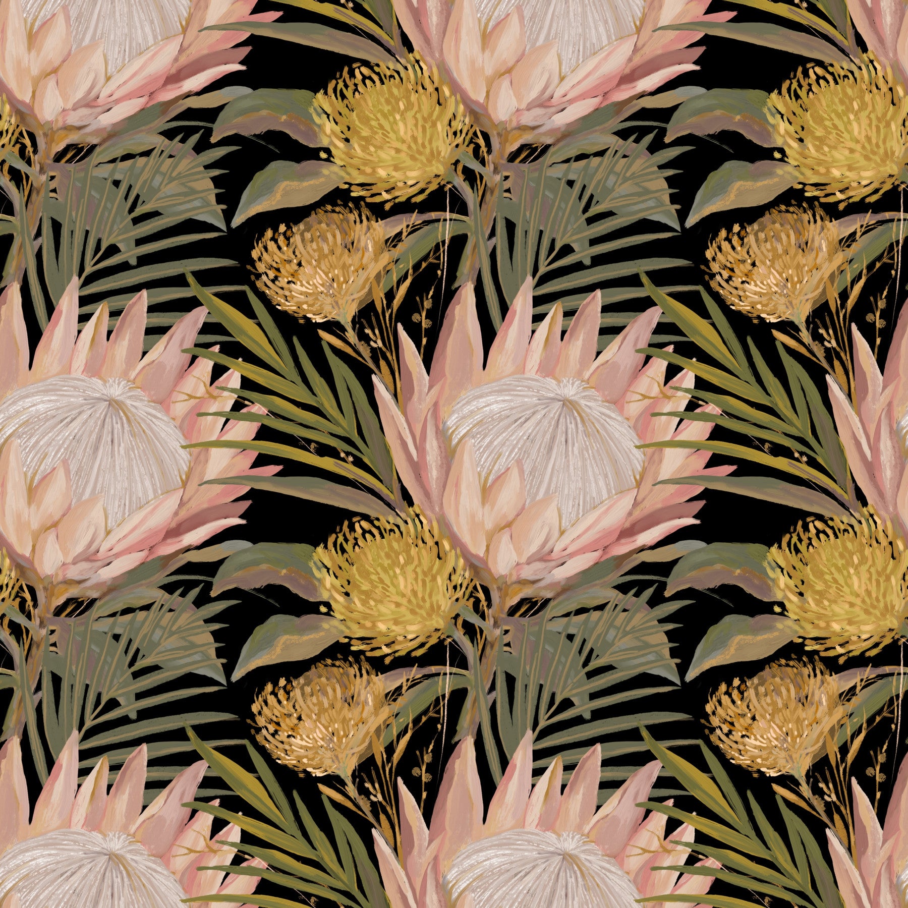 Tapete Mitternachts-Protea und Goldene Palme