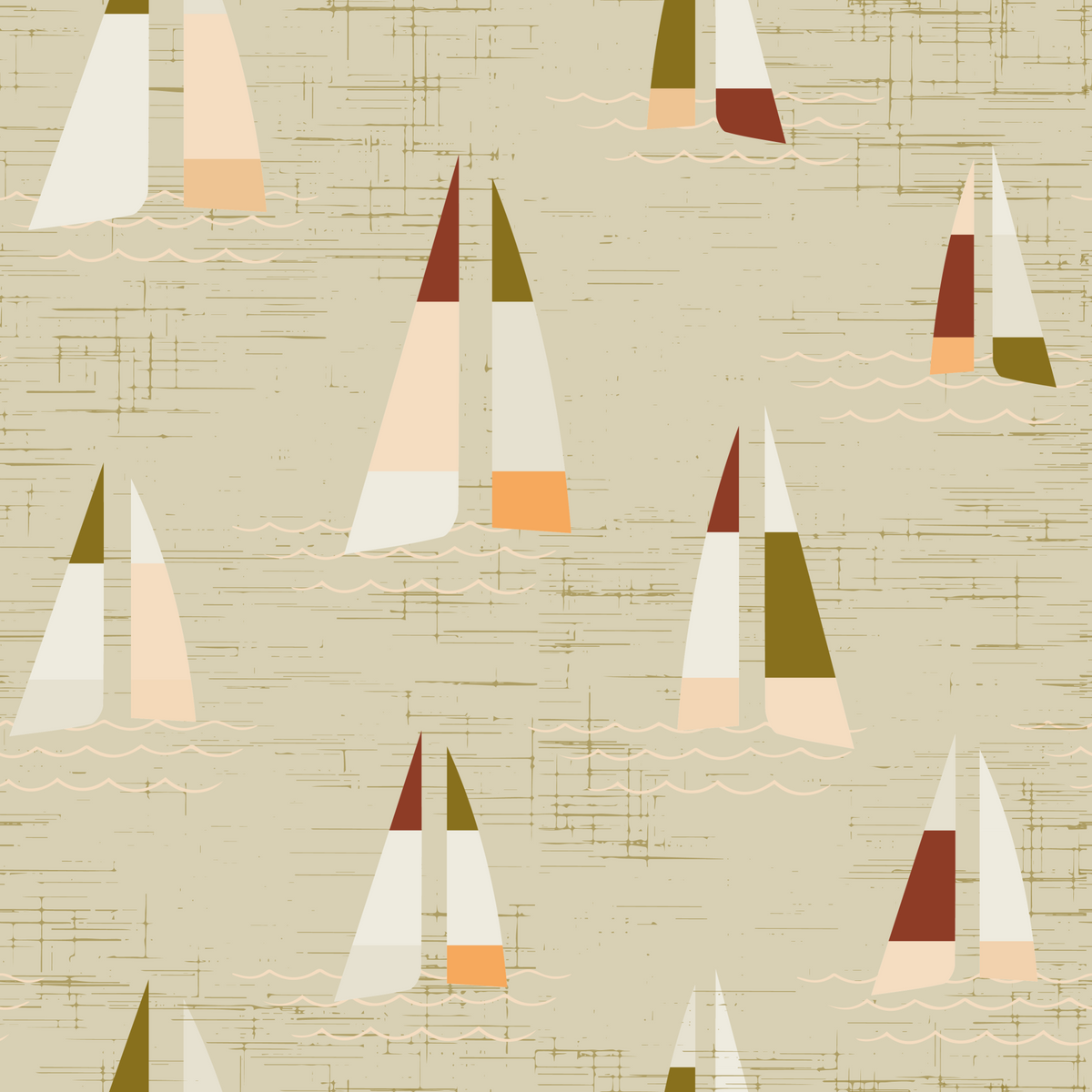 Sandbeige Mid-Century Segelboote Tapete in your room