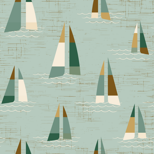 Seafoam Green Mid Century Sailboats Wallpaper Wallpaper⁠