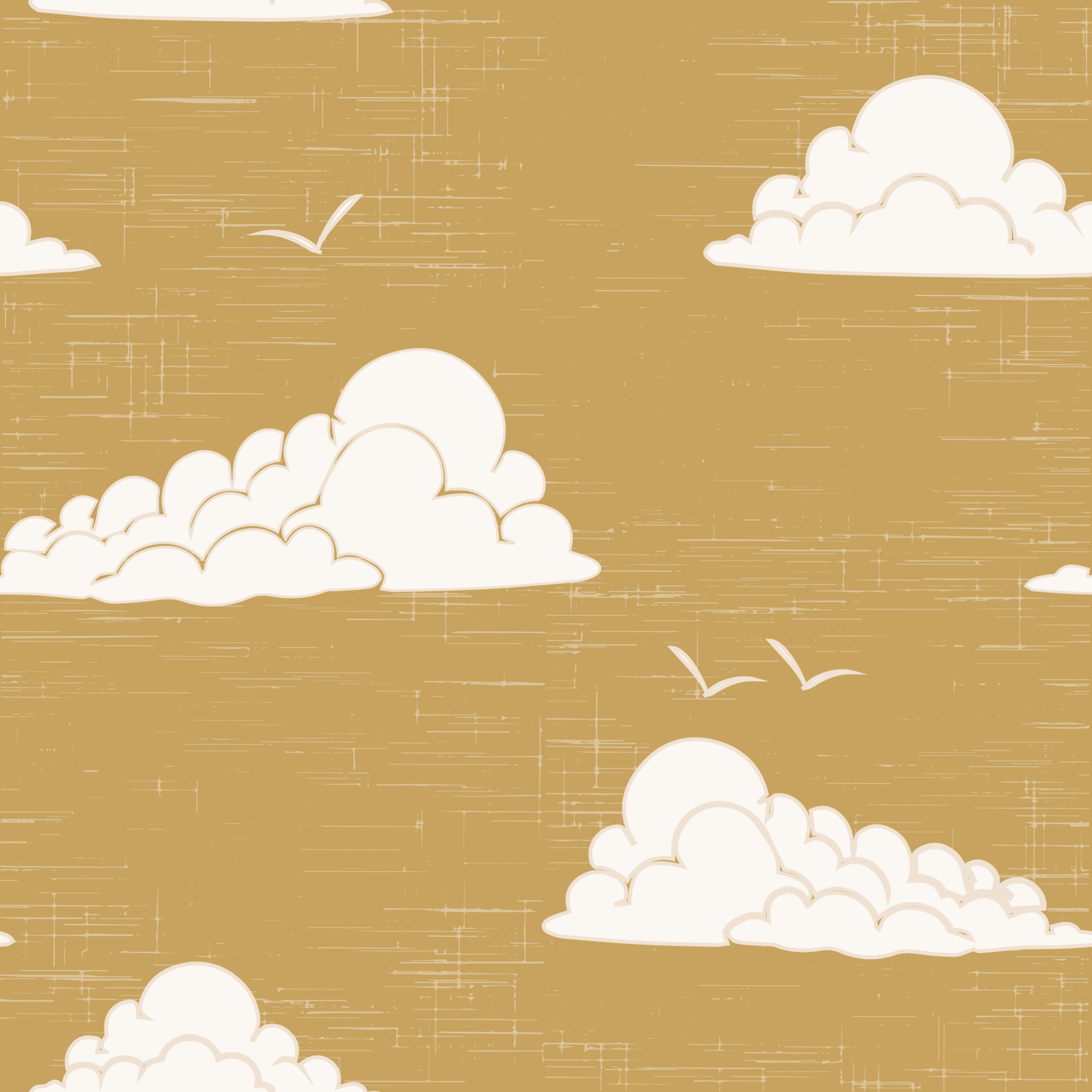 Mustard Mid Century Cloud Sky Wallpaper Wallpaper⁠