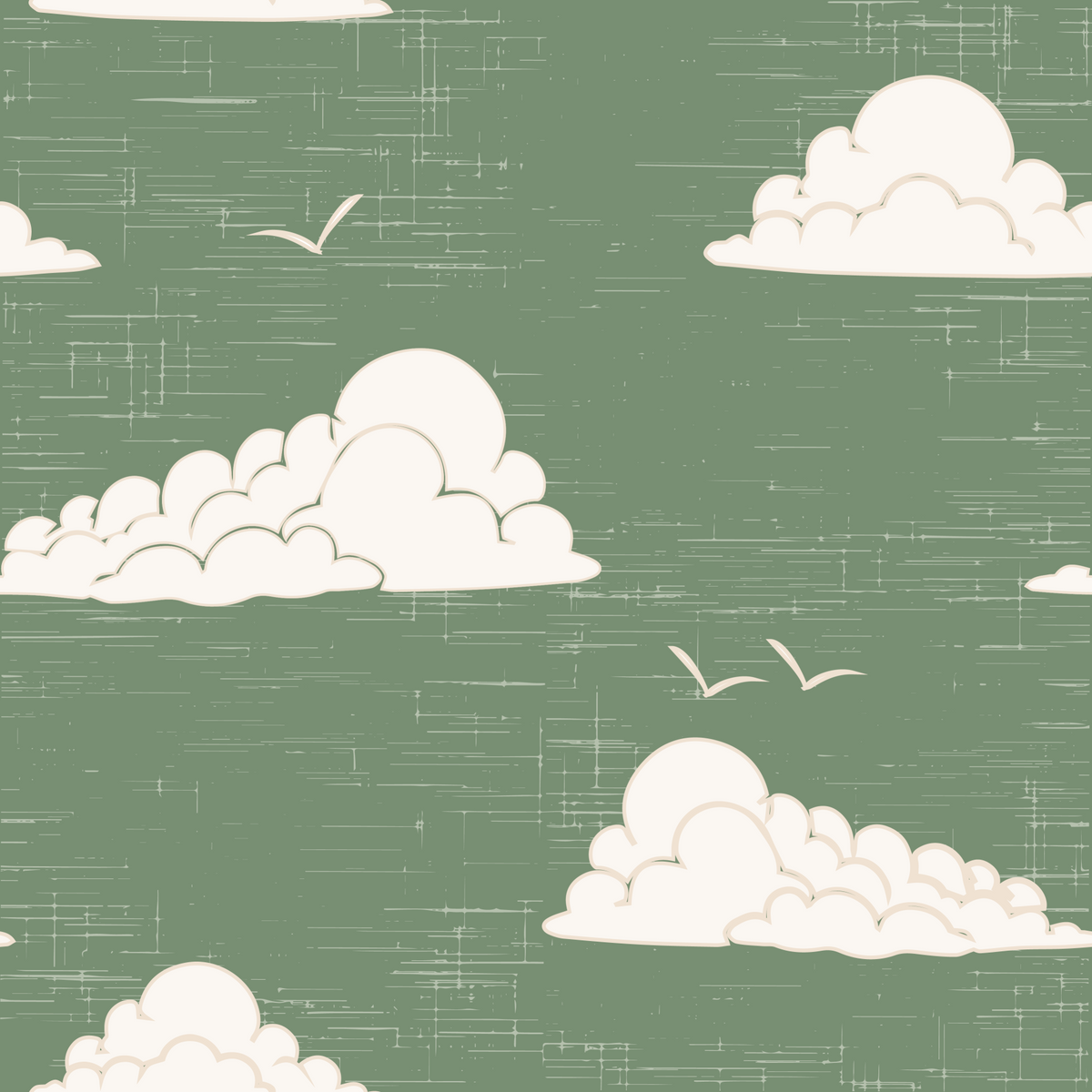 Tapetendesign „Sage Green Mid Century Cloud Sky“ in Leinwand- und Peel-and-Stick-Format in your room — zoomed
