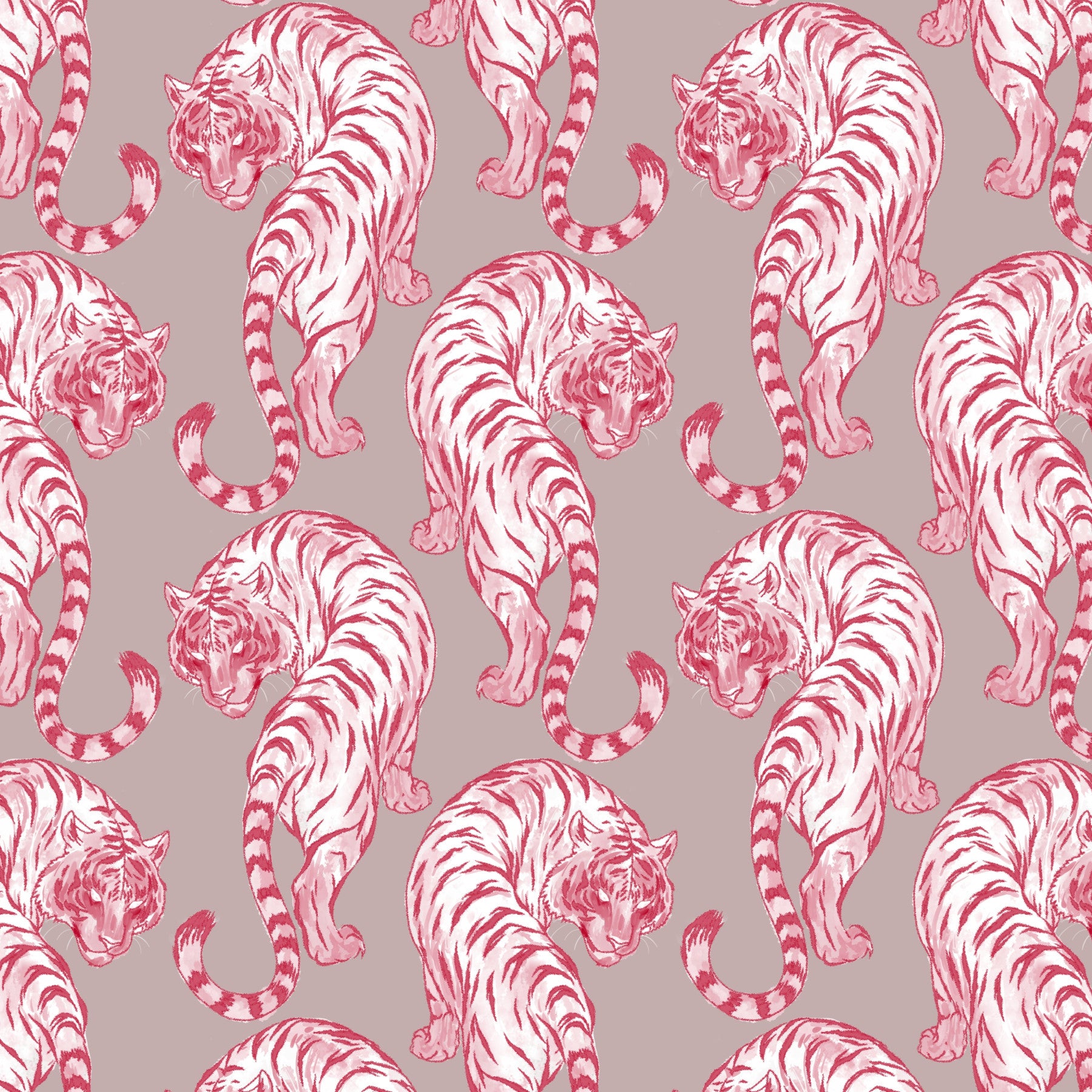 Papier peint motif tigre chinoiserie rose