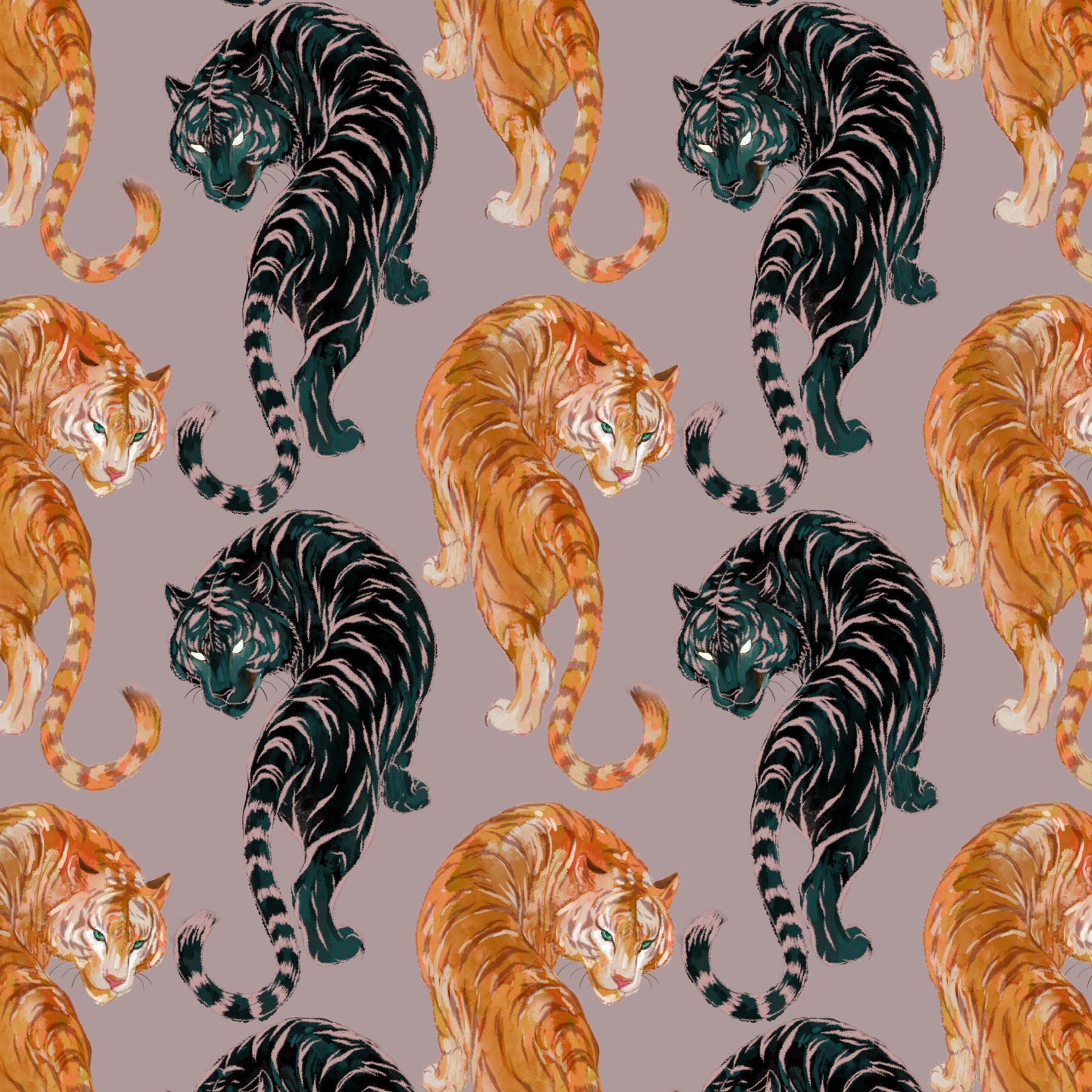 Oriental Climbing Tigers Mauve Wallpaper Wallpaper⁠