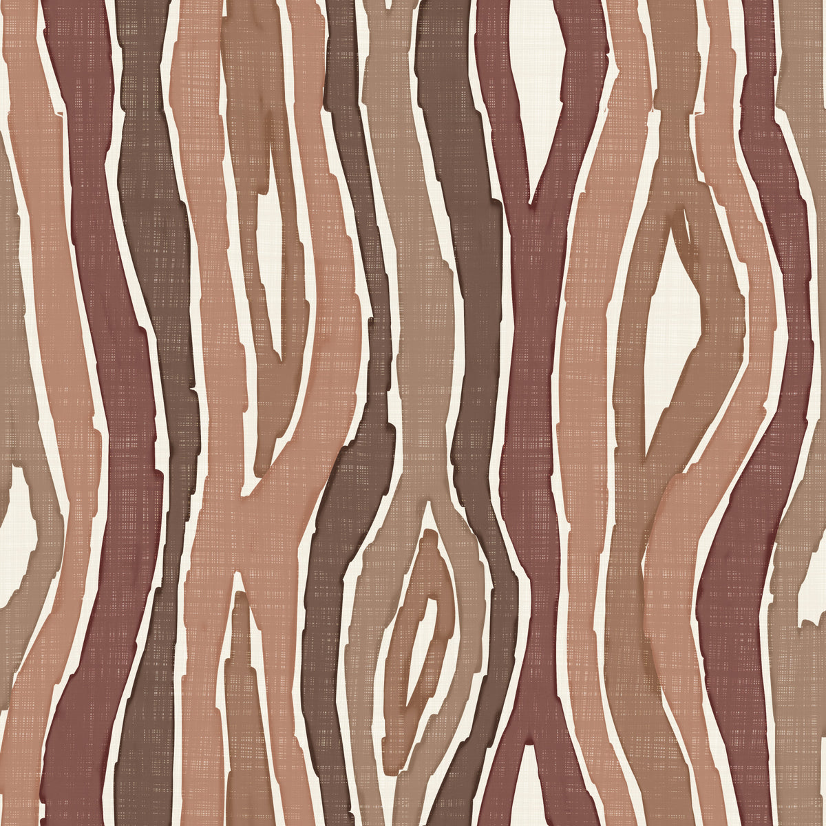 Papier peint à rayures verticales ondulées effet bois organique - Argile terreuse⁠ in your room — zoomed