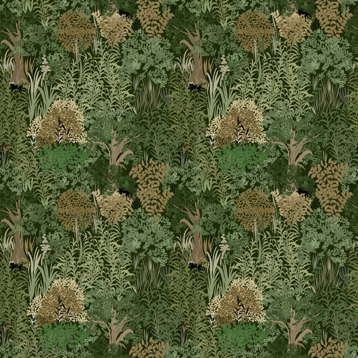 Betoverend Botanisch Jungle- en Verborgen Panters Behang in your room — zoomed
