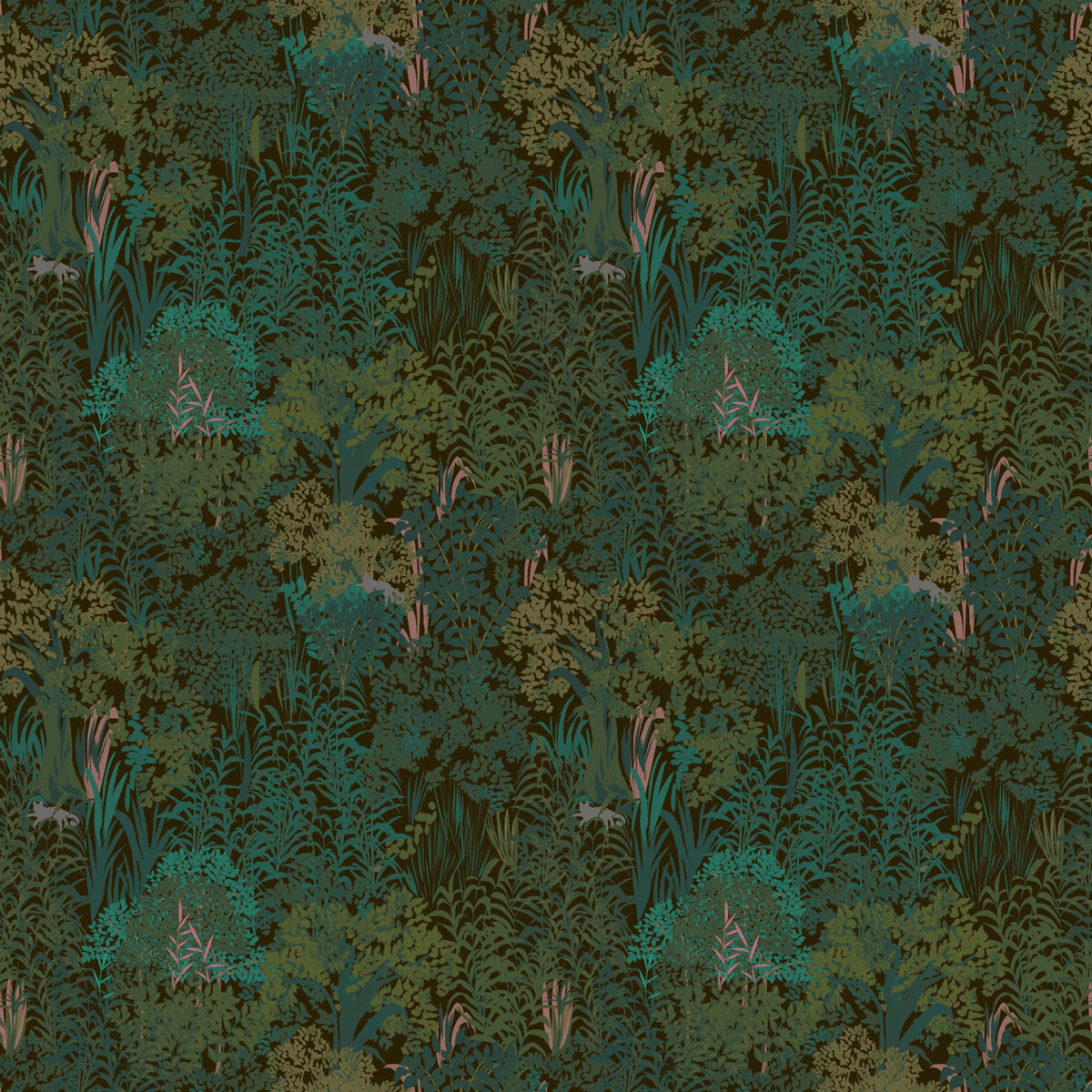 Promenade en Forêt Enchantée : Papier Peint Botanique Vert Profond⁠ in your room — zoomed