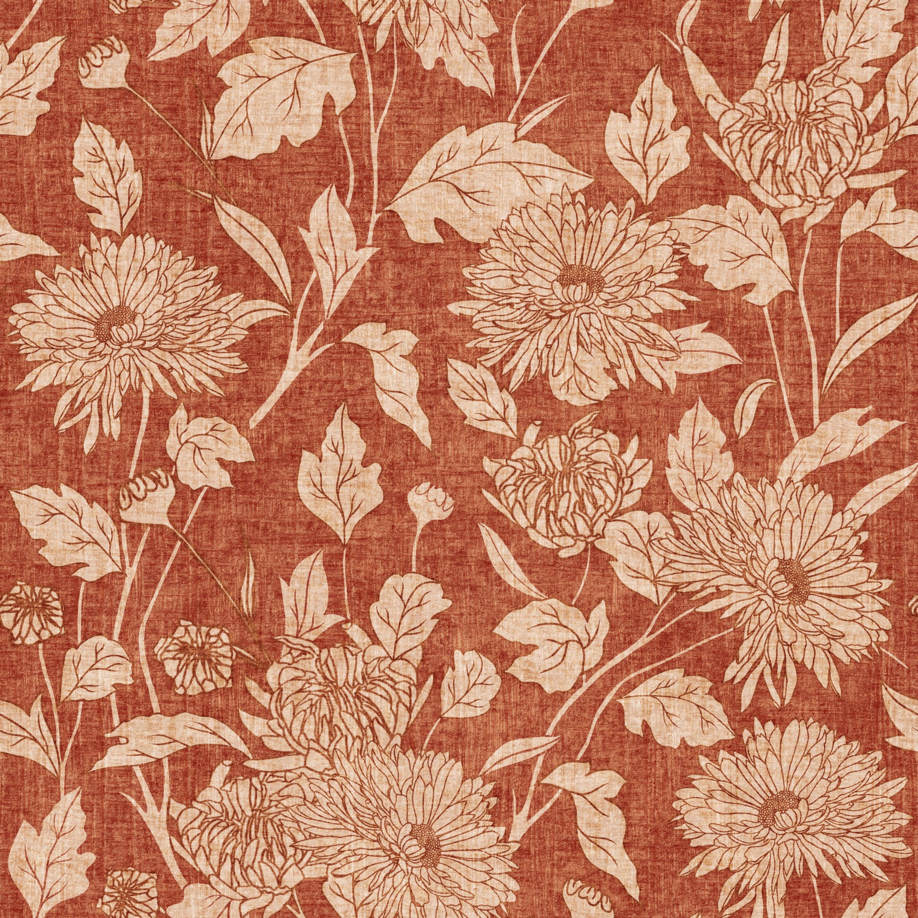 Terracotta Krysantemum Vintage Blomstret Tapet Tapet⁠
