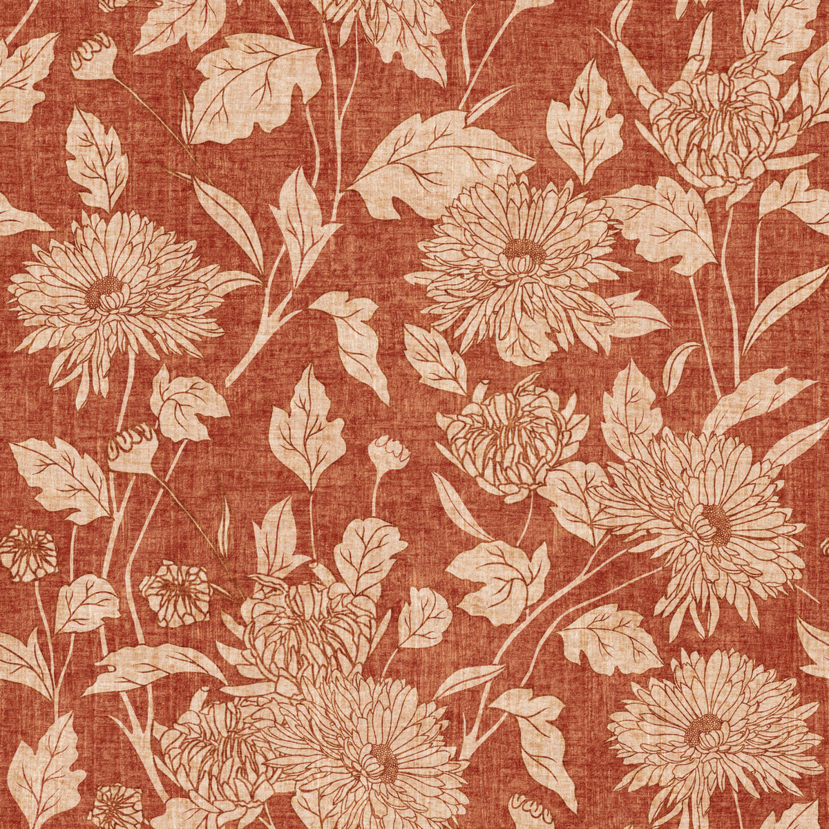 Terrakotta Krysantemum Vintage Blomstret Tapet in your room