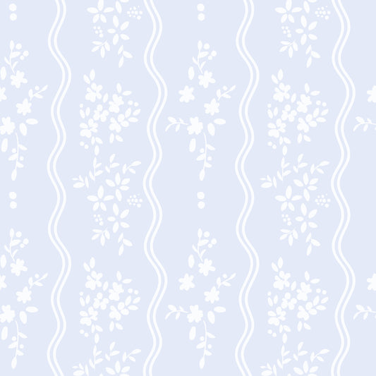 Whispering Meadow Pastelblå Blomstret Stribet Tapet⁠